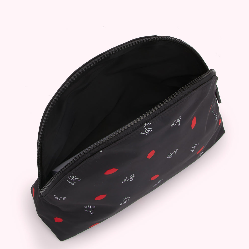 BLACK MULTI LG & LIP PRINT CRESCENT WASH BAG
