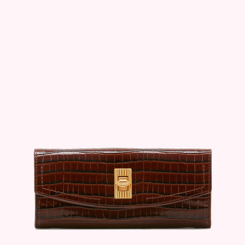 CHOCOLATE LIP TURNLOCK CROC EMBOSSED LUCIA WALLET