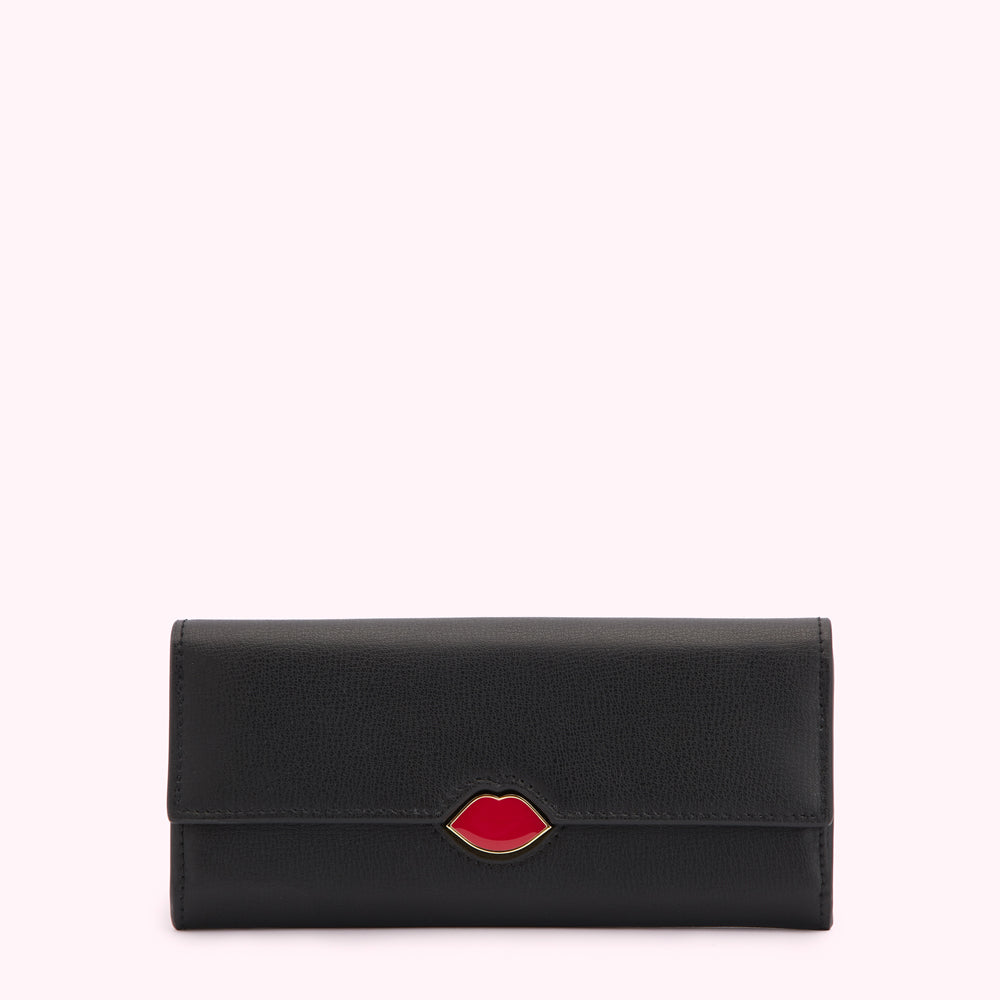 Black Enamel Lip Cora Wallet | Accessories | Lulu Guinness