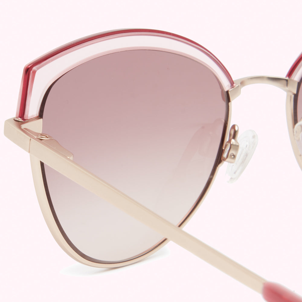 HONEYSUCKLE AND GOLD METAL CAT EYE SUNGLASSES