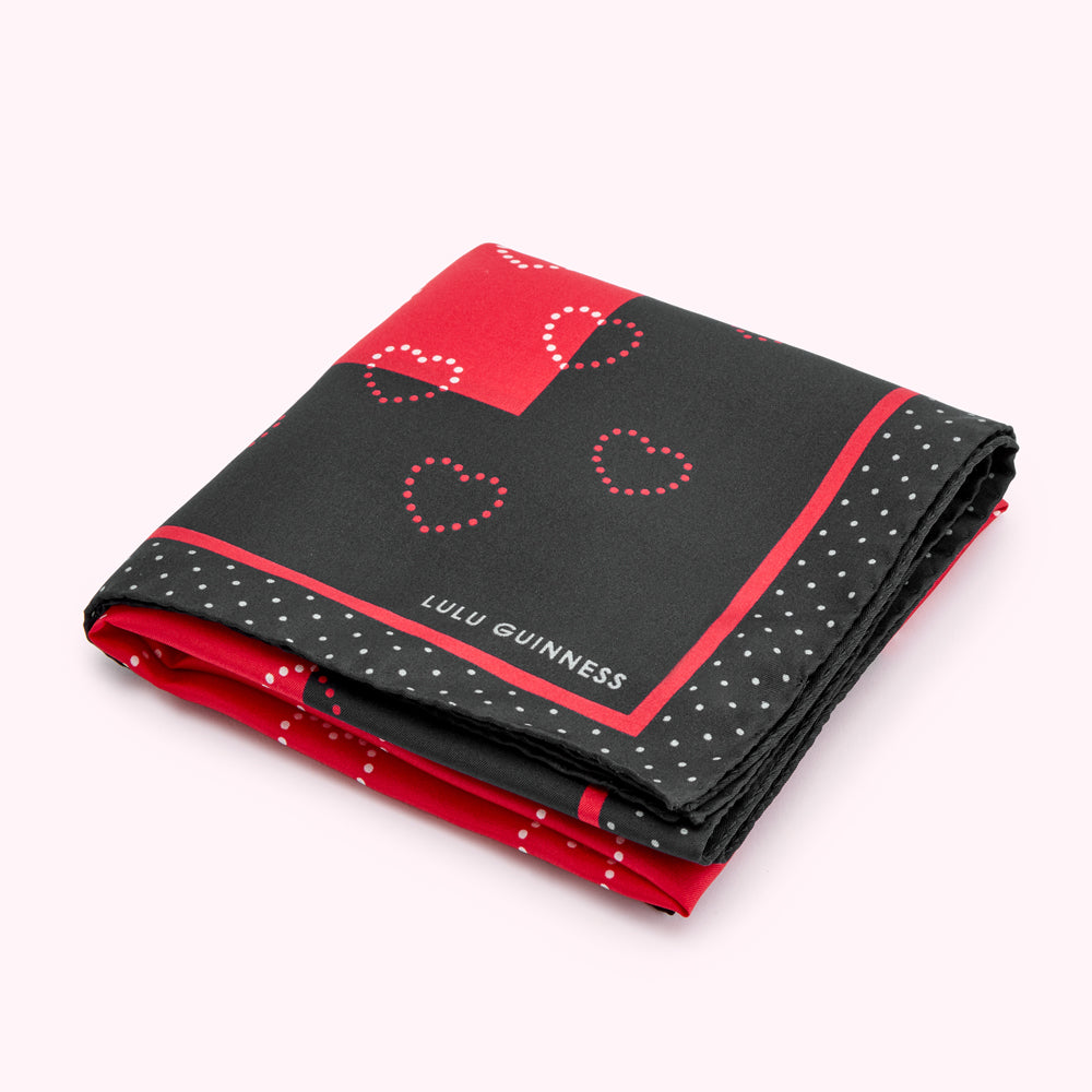 NAVY AND RED POLKA HEART SILK TWILL SCARF
