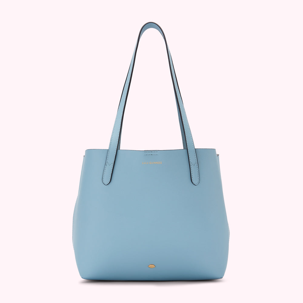 Light blue tote bag by Lulu Guinness.

