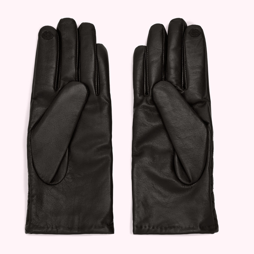 BLACK EMBROIDERED LIPS LEATHER GLOVES
