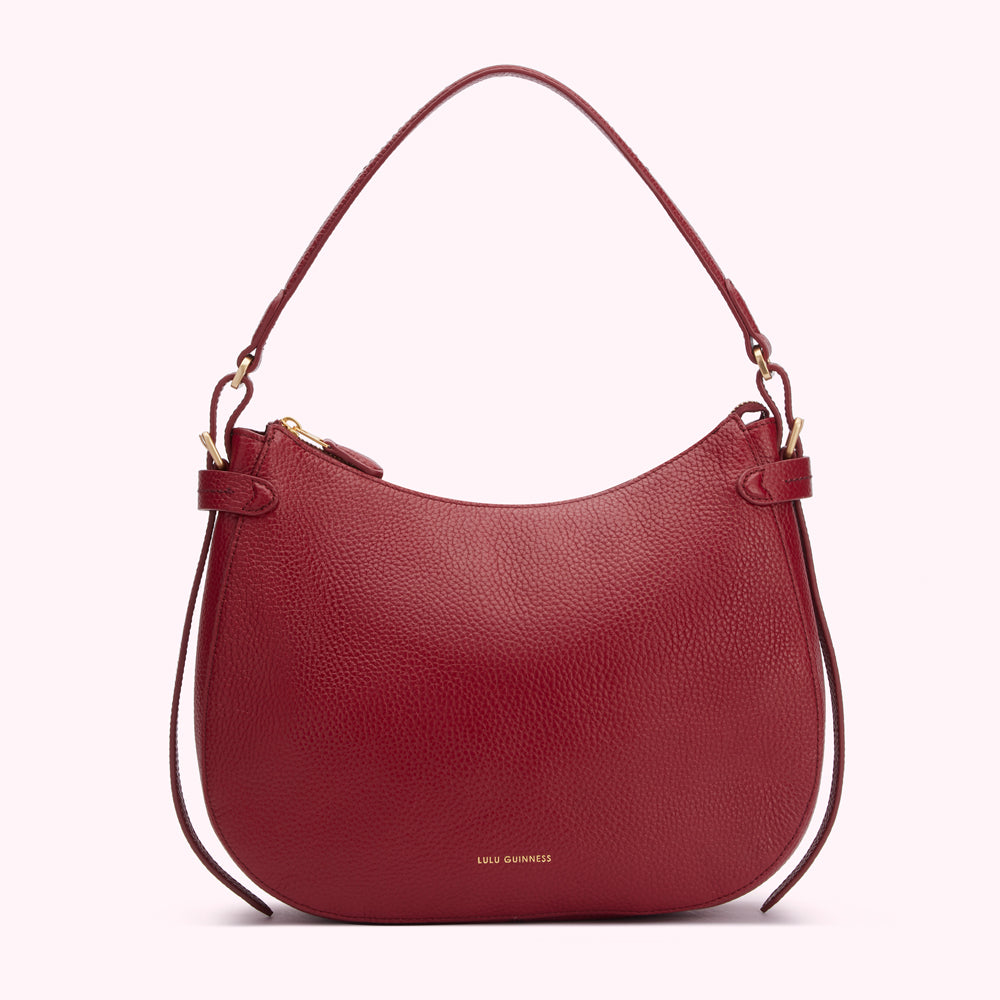 Red leather Lulu Guinness shoulder bag.