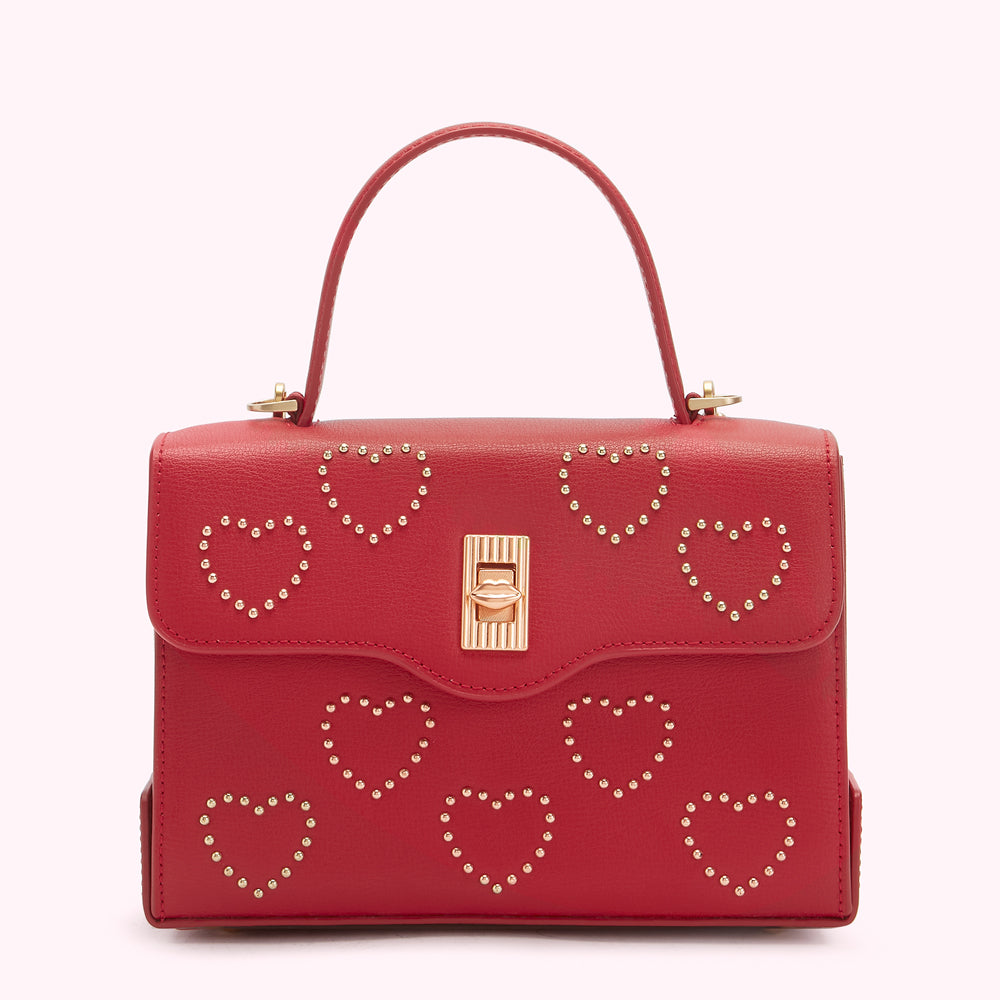 GOLD STUDDED HEARTS LIP TURNLOCK QUEENIE HANDBAG