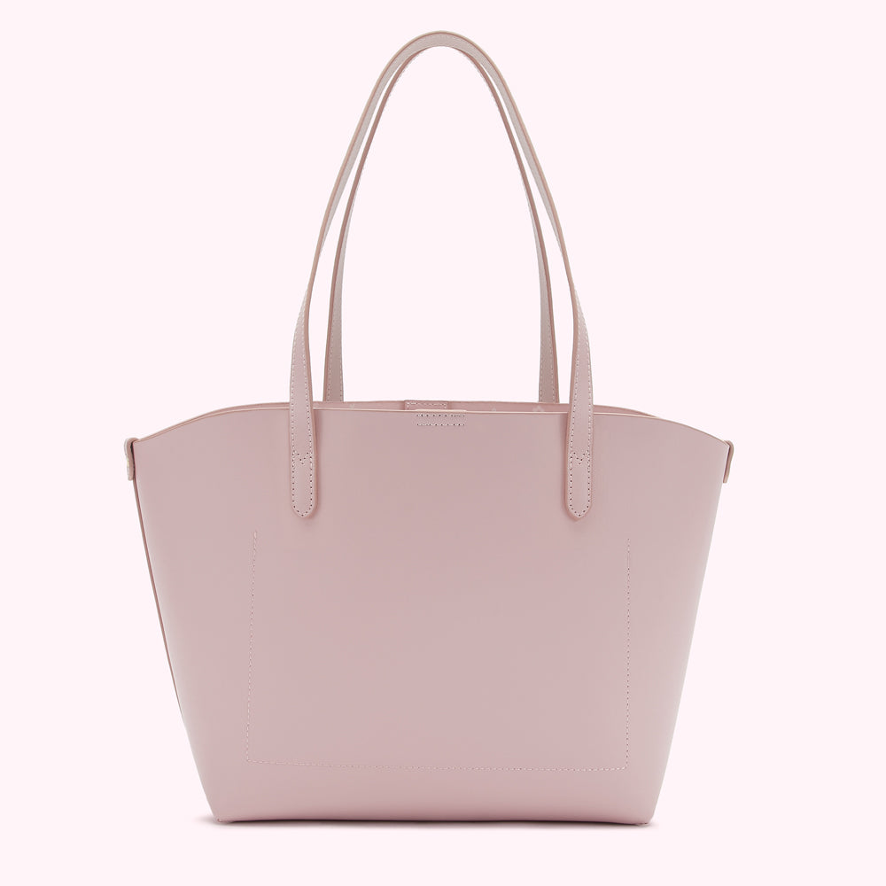 Pink leather tote bag.
