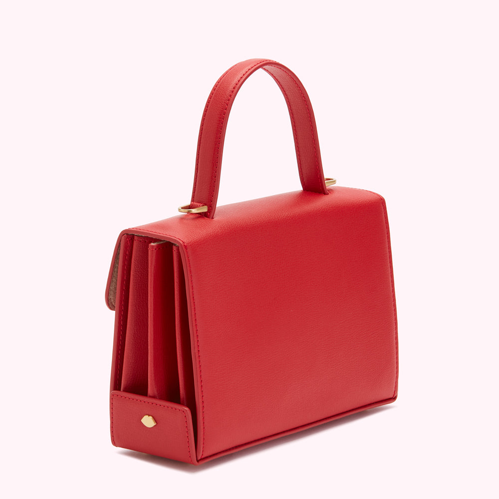 LULU RED MEDIUM LIP TURNLOCK QUEENIE HANDBAG