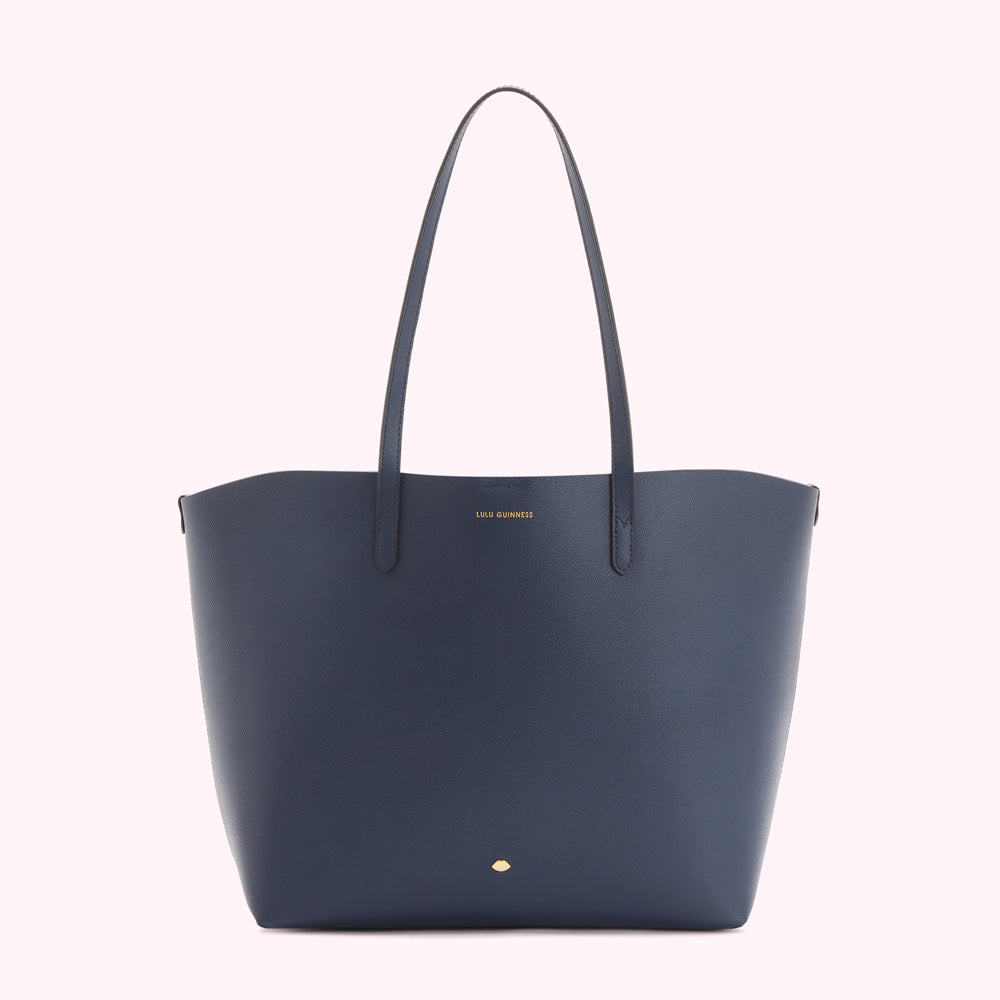 NAVY LEATHER LARGE IVY TOTE BAG