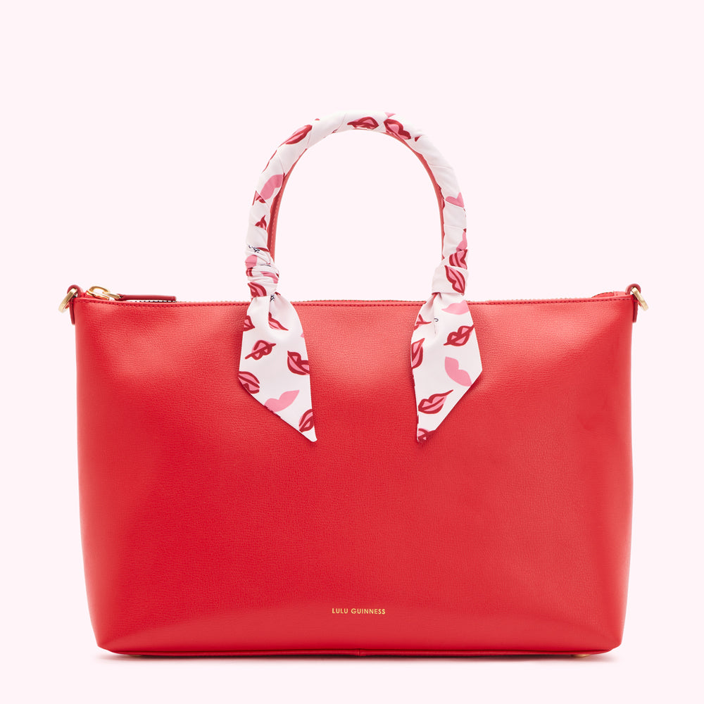 RED LEATHER SCARF FRANCES TOTE BAG