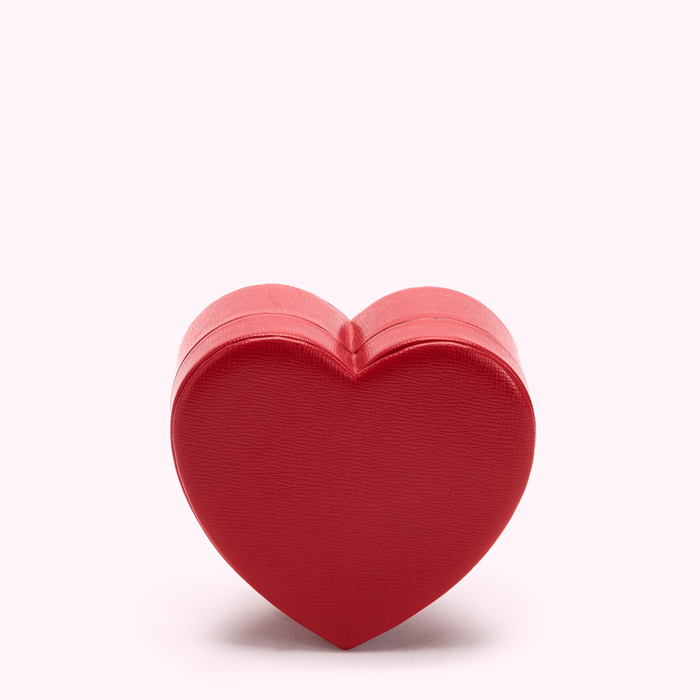 Red heart-shaped box on a white background.
