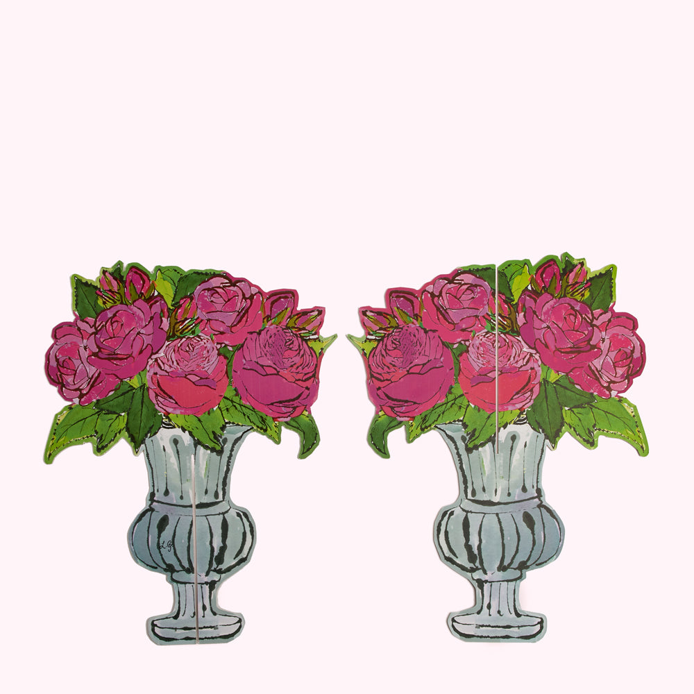 SHOCKING PINK ROSES CUT OUT PAPER VASE