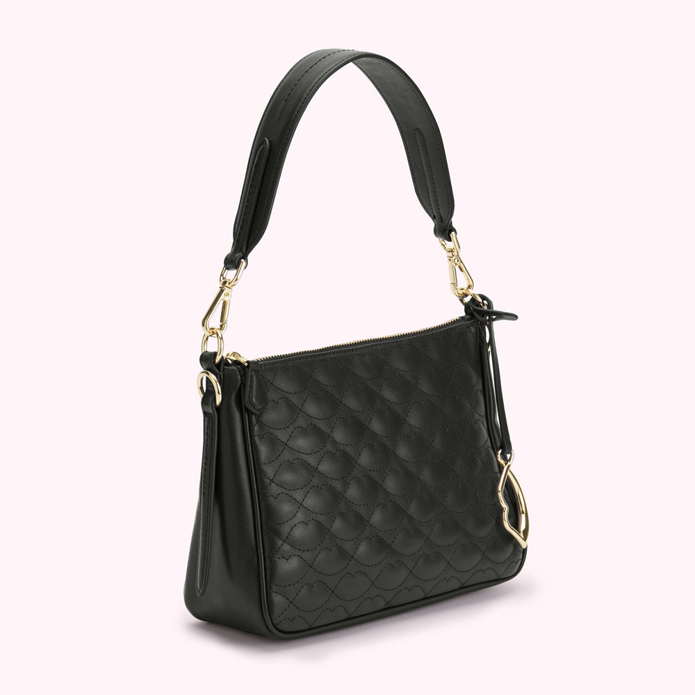 Black quilted shoulder bag with gold-tone hardware.
