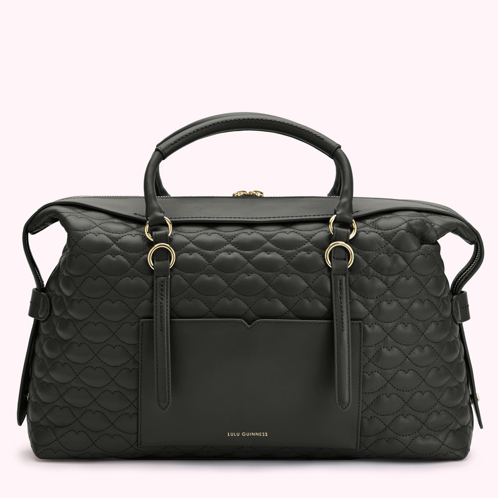 BLACK QUILTED LIP TAYLOR LEATHER HANDBAG