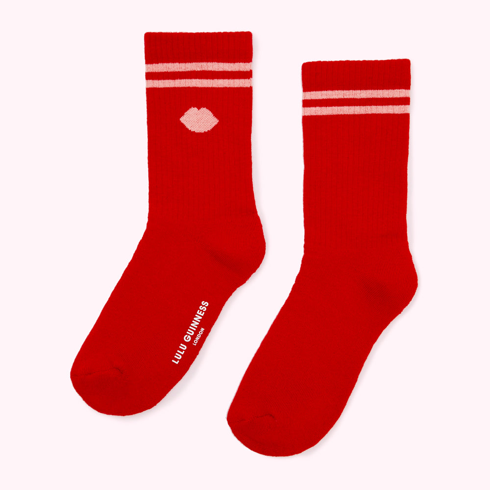 RED LIP BLOT RIBBED ANKLE SOCKS