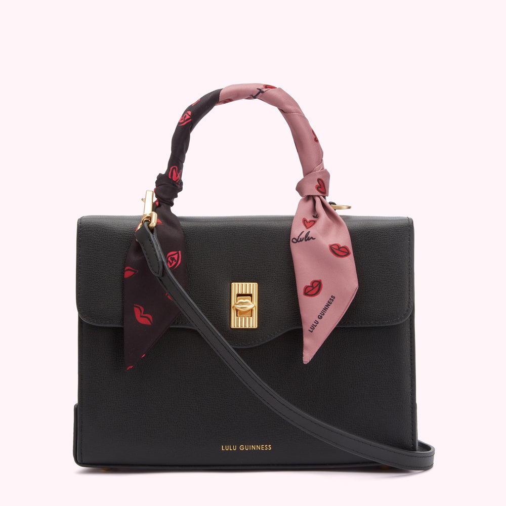 Black Large Lip Turn Lock Queenie Handbag With Scarf