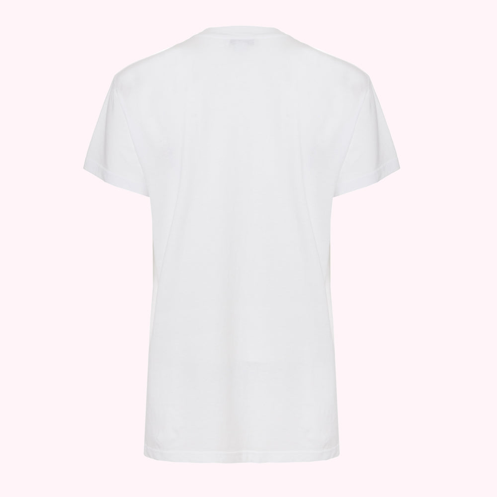 Back view of a plain white t-shirt on a white background.
