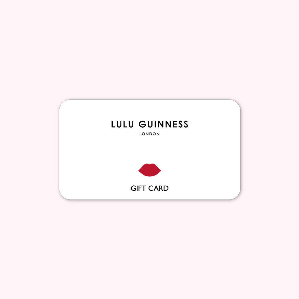 Lulu Guinness London gift card with red lip logo.
