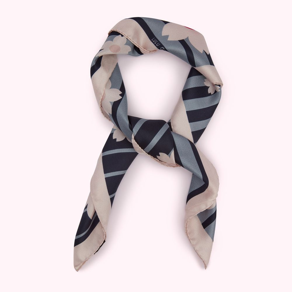 STRIPE BLOSSOM SILK TWILL SCARF